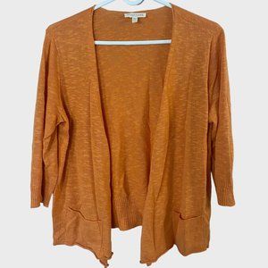 Eileen Fisher Linen Cardigan Sweater Womens Petit Medium Orange Long Sleeve Chic